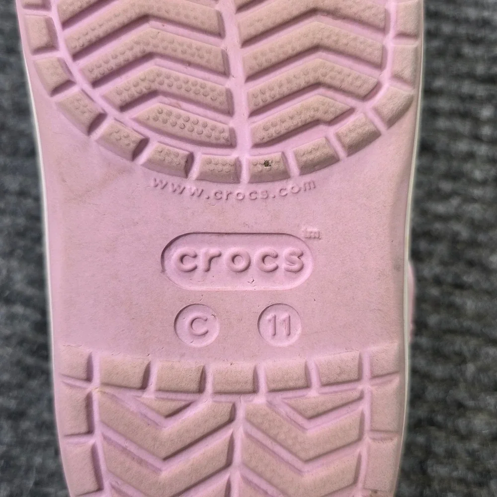 Crocs Crocband Clog Girl's Size C11 Pink White Sporty Slip On Sandals Shoes
